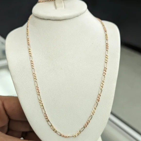 10kt Real Gold Tricolor Figaro Chain 2.5mm 18 inch